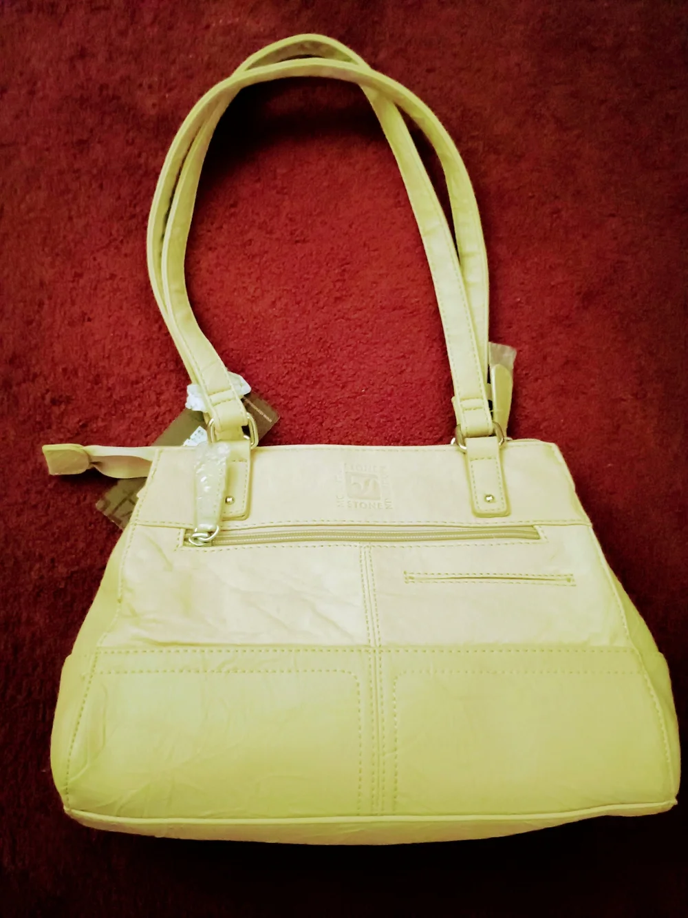 Stone Mountain Accessories Cream Leather Shoulder Tote with Double Straps